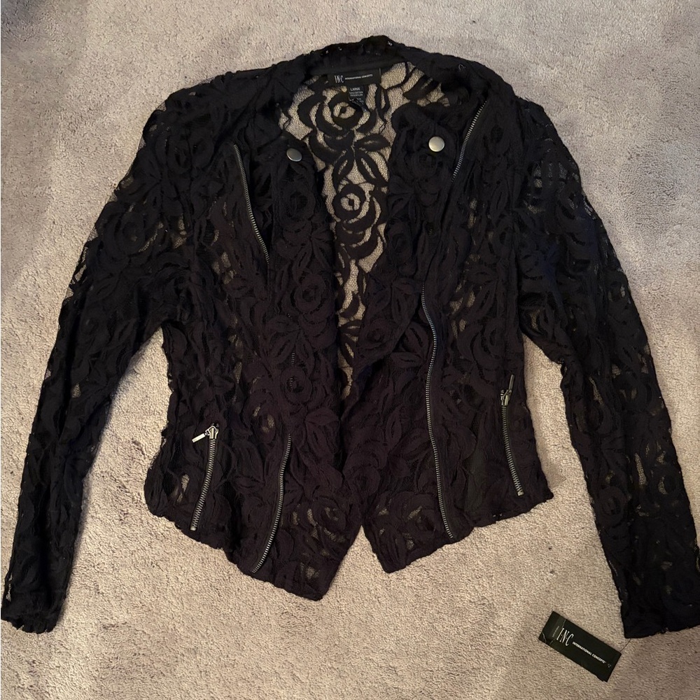 INC International Concepts Black Lace Blazer Jacket NWT
